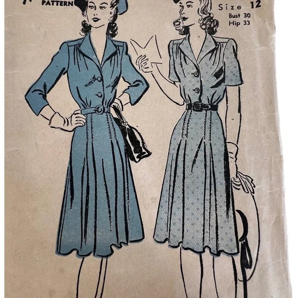 40s Advance Sewing Pattern 2894 Shirtwaist Dress Size 12 Bust 30